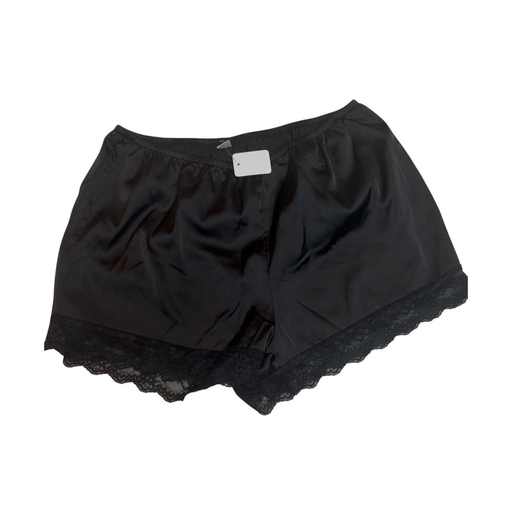 Boutique Black Satin Lace Trim Shorts Size L 8 10 Elastic Waist Silky Lounge nwt - Picture 2 of 4